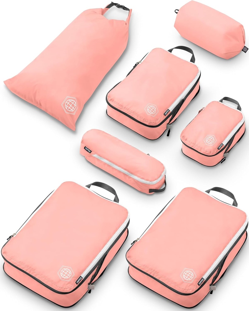 Travel-Packing Cube Bagaj Organizecılar için Büyük Kompresyon Ambalajları 7 Takımları Checked Bagaj-Ultralight, Expandable/Compression Çantaları TRIPPED Travel Gear (Dusty Rose)