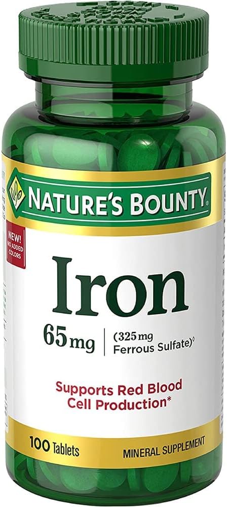 Nature's Bounty I.Ron 65 mg, 325 mg Ferrous Sulfate - Hücre Enerji Desteği - 65 mg - 100 Tablet.