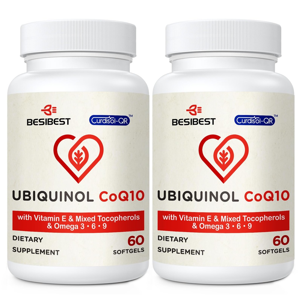 Ubiquinol CoQ10-600 mg-Softgel, Active Coq10 Ubiquinol Supplement with Vitamin E & Omega 3, 6, 9, High Abxia-Coenzyme-Q10, Güçlü Enerji Üretimi için Antioksit, Test Edildi, 120