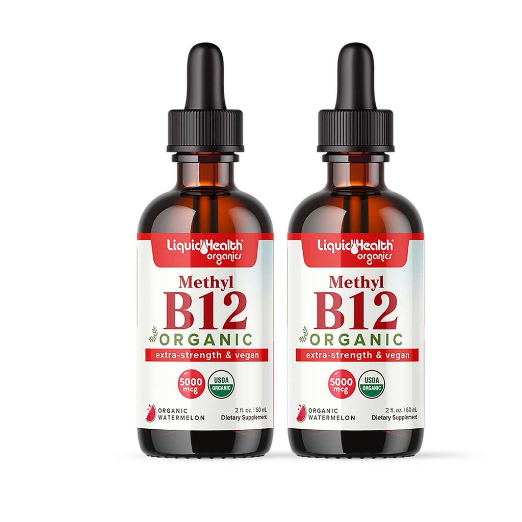 LIQUIDHEALTH USDA Organik Medeniyet Vitamini B12 Mekobalamin - Tart Cherry Juice - Boost Energy, Immune Support, Find Memory & Concentration - USA Made, Vegan, Non-GMO (2 Pack)