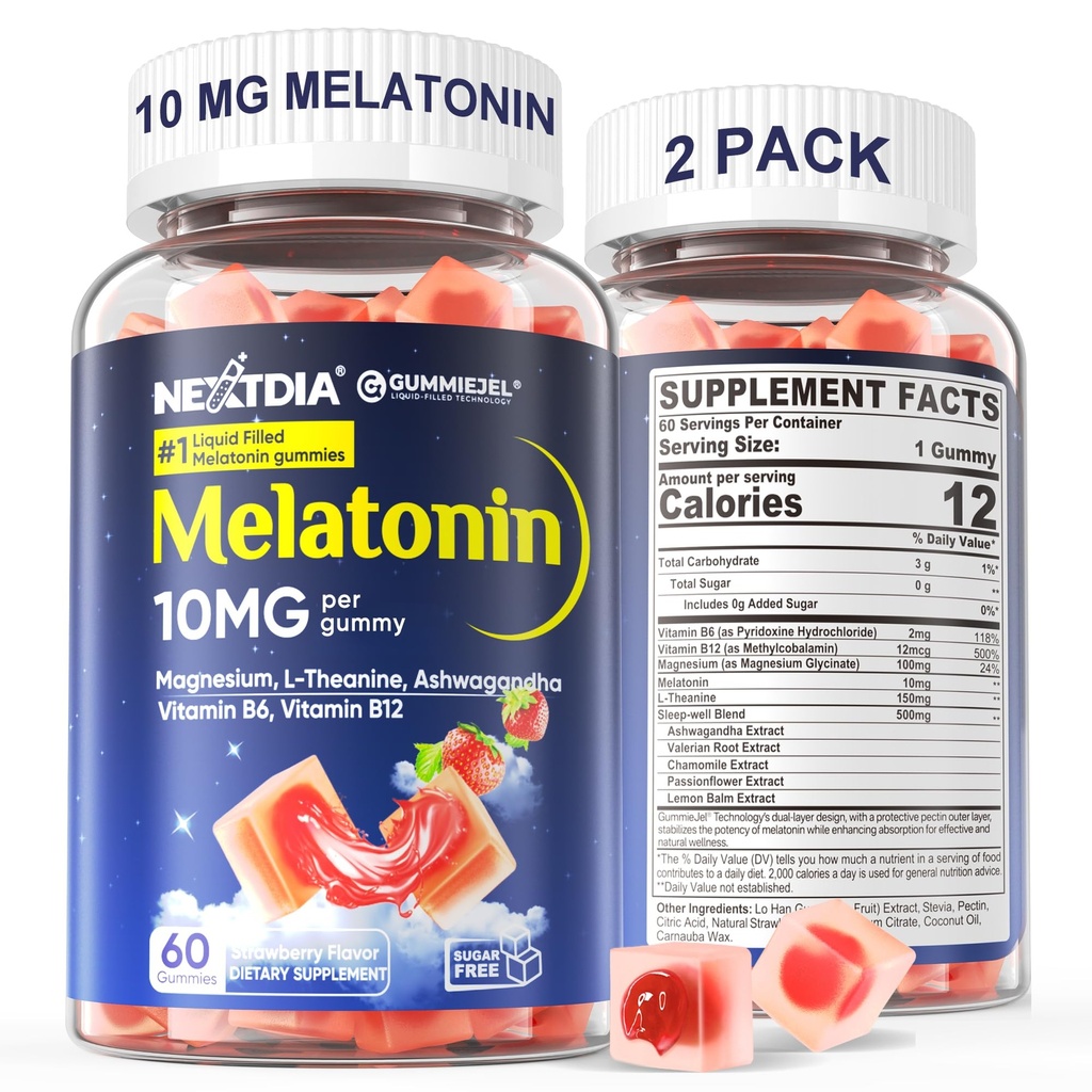 2 Pack Sugar Free Melatonin Gummies 10mg 20mg Magnezyum Glycinate Melatonin for Yetişkinler, Ashwagandha, L-Theanine, B6, B12, Lemon Balm ve Chamomile için Deep Relaxation, Antioksi, Vegan,120 Day