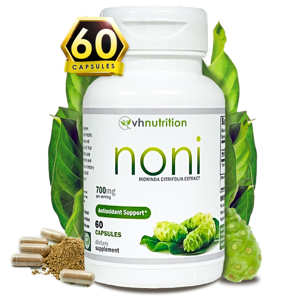 VH Nutrition NONI Capsules | 700mg Morinda citrifolia Extract Pills | Natural Antioxidant Supplement to Support Well-Being, Energy, and Vitality | 60 Capsules