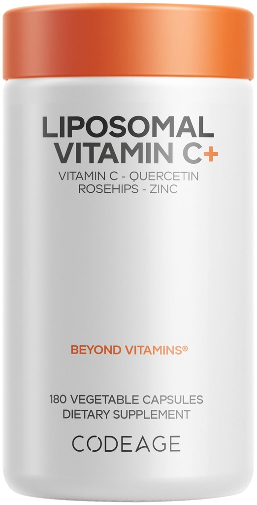 Liposom Vitamin C 1500 mg ile çinko, Elderberry, Citrus Bioflavonoyak Grapetre, Lemon, Orange Toz, Quercetin & Rose HIPS Meyvesi - Vegan Tamam - Non-GMO, Vegan Pills, 180 Capsules