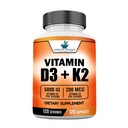 American Standard Supplements Vitamin D3 5000 IU (12506) Plus Vitamin K2 (MK7) 200 mcg Per Capsule - Gluten Free, Non-GMO, 120 Capsules, 120 Hizmet, 120 Day Supply