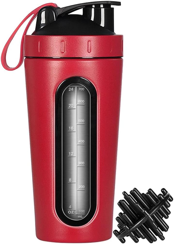 Protein Shaker Şişe, paslanmaz Steel Shaker Cup, Spor Mixer Su Şişe, Visible Pencere, Leak Kanıt, Spor Fitness Workout için Mix Ball ile hiçbir BPA yok, 28 Ounce, Red Steel Shaker Cup, Sports Mikser Water Şişe, Visible Pencere, Leak Kanıt,