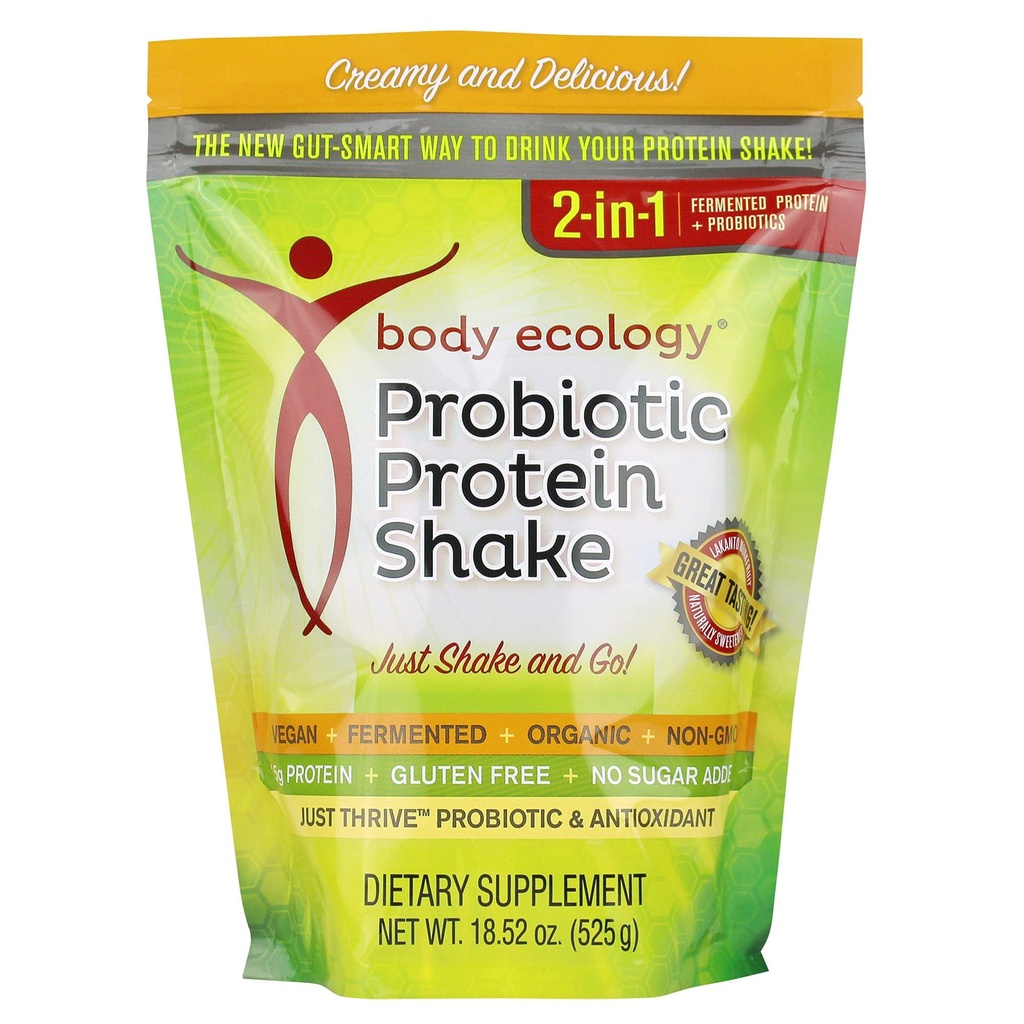 Body Ecology Probiotic Protein Shake Powder | Fermented Protein Dietary Supplement | Non-GMO | Gluten Free | Soy Free | No Sugar Added | 15g of Protein | Protein Powder | Resealable 18.52 OZ