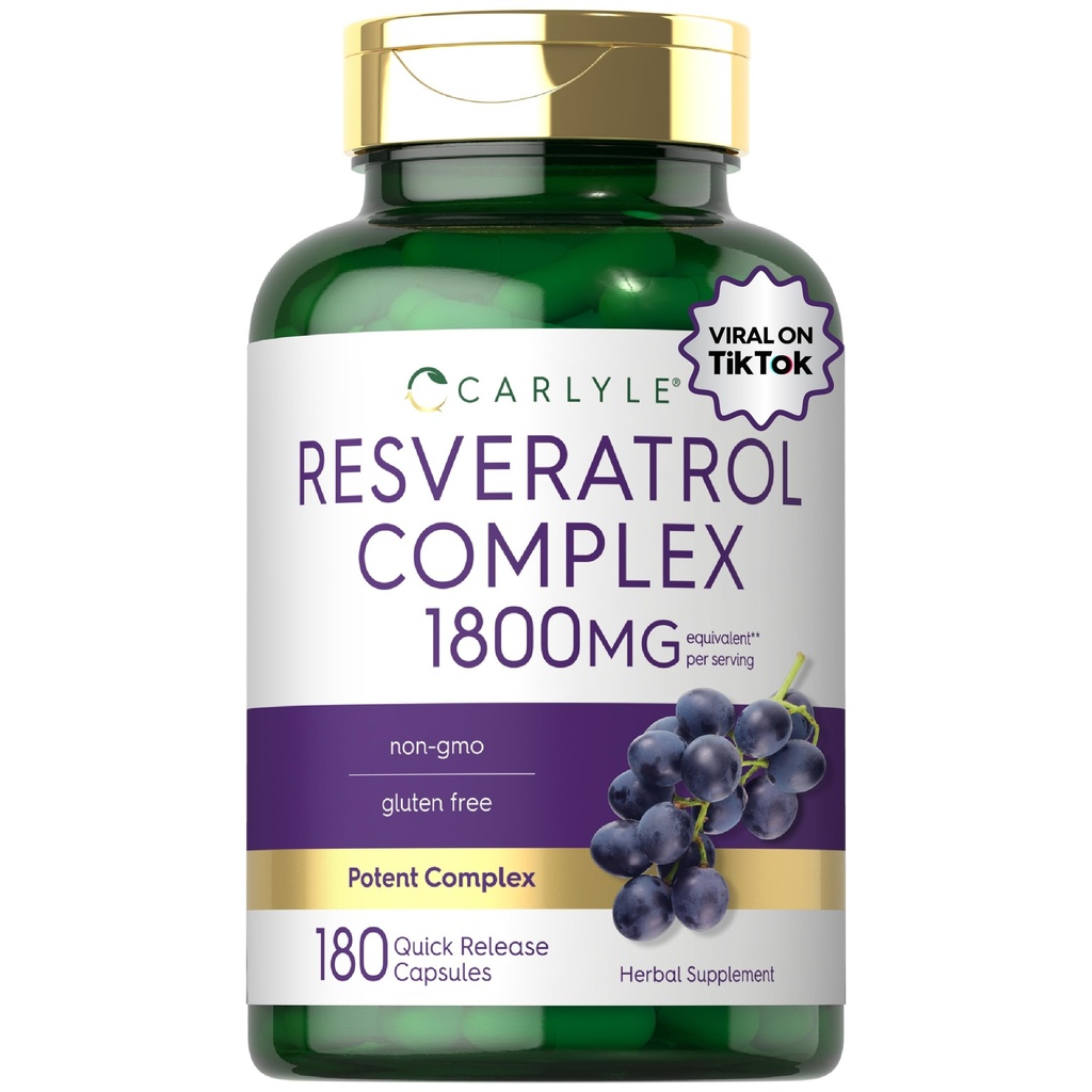 Carlyle Resveratrol Tamam 1800 mg | 180 Capsules | Non-GMO & Gluten Free | Potent Komplek Kompleksi