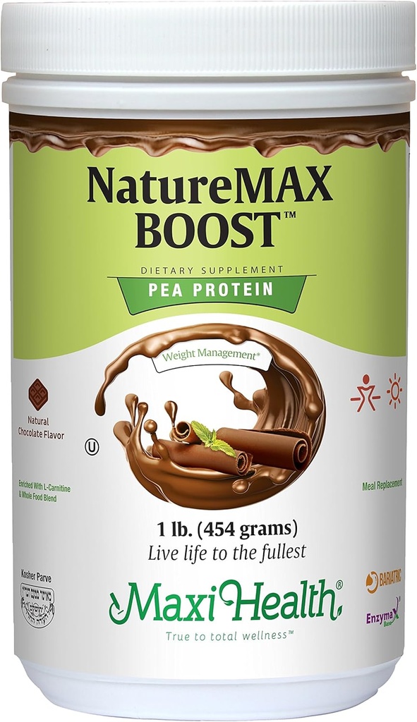 NatureMax BoostTM Pea protein Toz - Enerji Supplement Meal modifikasyonu - hizmet başına 20g protein - Doğal Çikolata Flavor - Kosher Vitamini - 1lb.