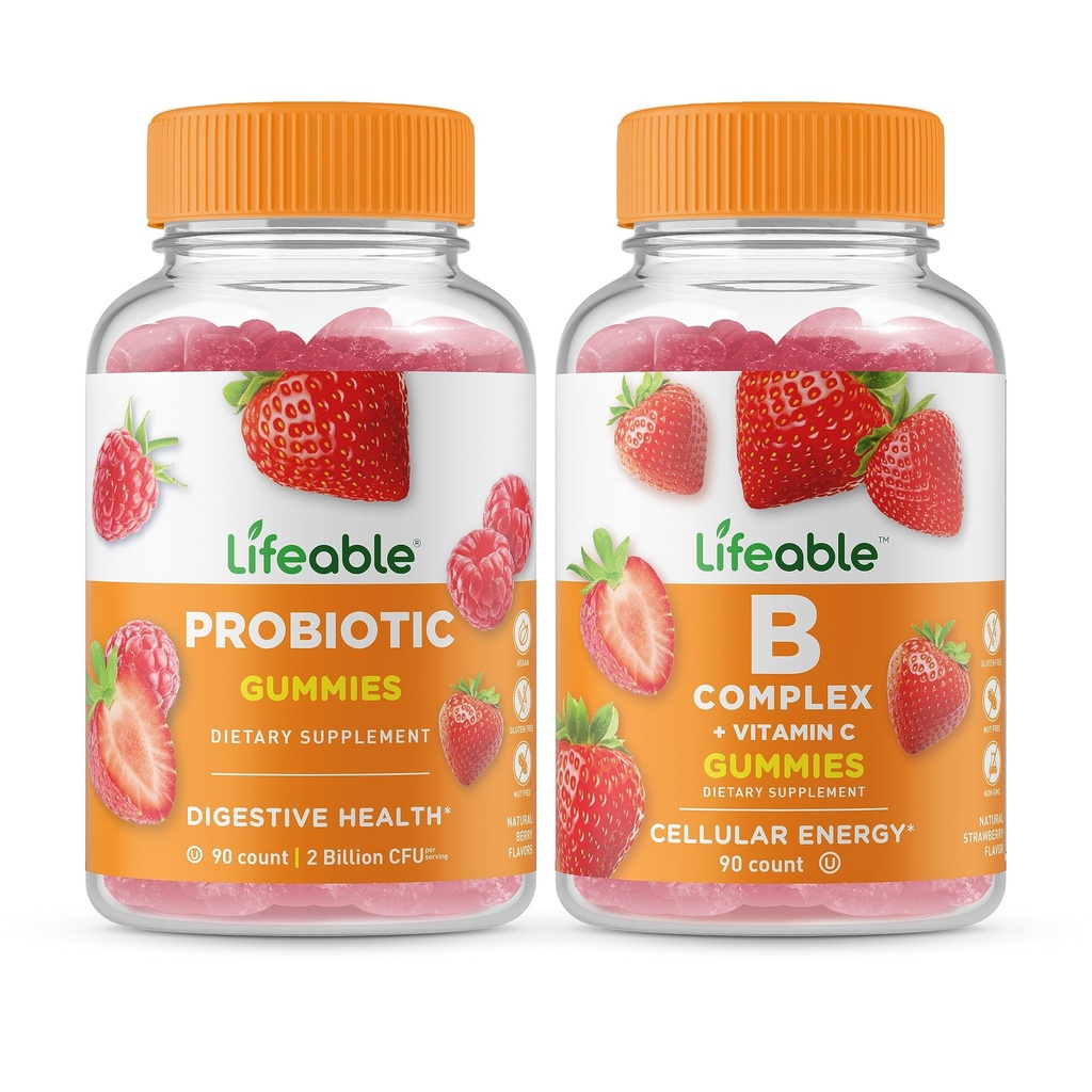 Lifeable Probiyotik 2 Milyar CFU + B Complex, Gummies Sche - Great Tasting, Vitamin Supplement, Gluten Free, GMO Free, Chewable Gummy