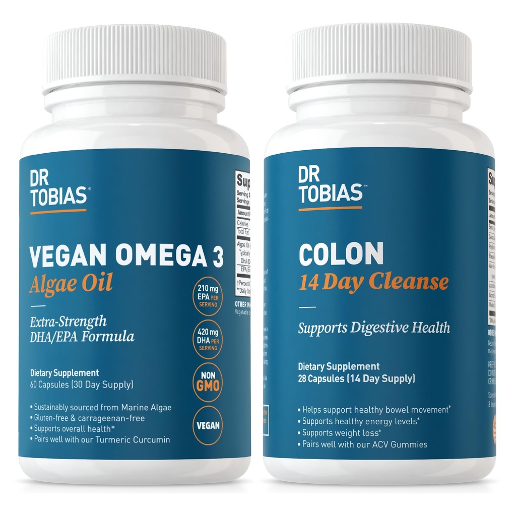 Dr. Tobias Vegan Omega 3 Algae Oil and Colon 14 Gün Geliştirilmiş Digestion, Gut & Immune Support ve Genel Sağlık