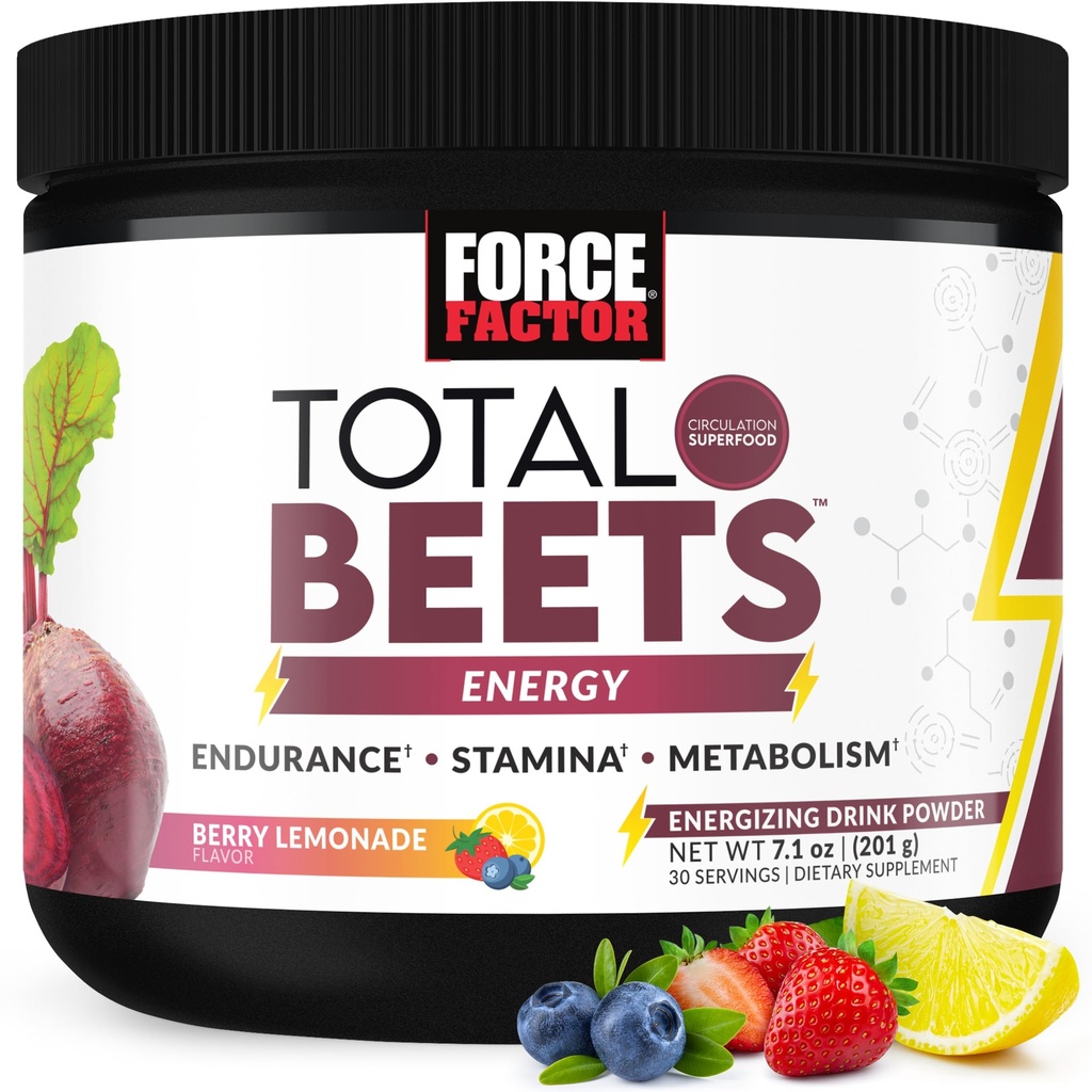 FORCE FACTOR Total Beets Beet Root Toz with Energy, NO3-T® Nitrates to Support Circulation, Blood Pressure, Blood Flow ve Stamina - Plus Green Tea Extract. Superfood Supplement, 30 Hizmet