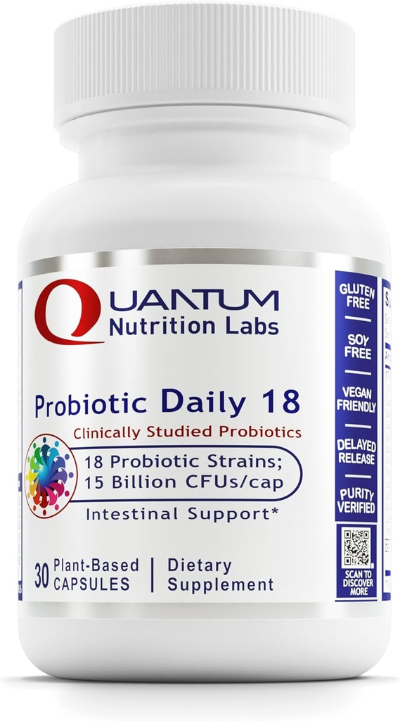 Kuantum Beslenme Laboratuvarları Probiyotik Daily 18 - Probiyotiks for Digestive Health, Probiyotiks for Women and Men with Lactobacillus Acidofilius, Reuteri for Health Gut Microbiome - 30 Vegetarian Capsules