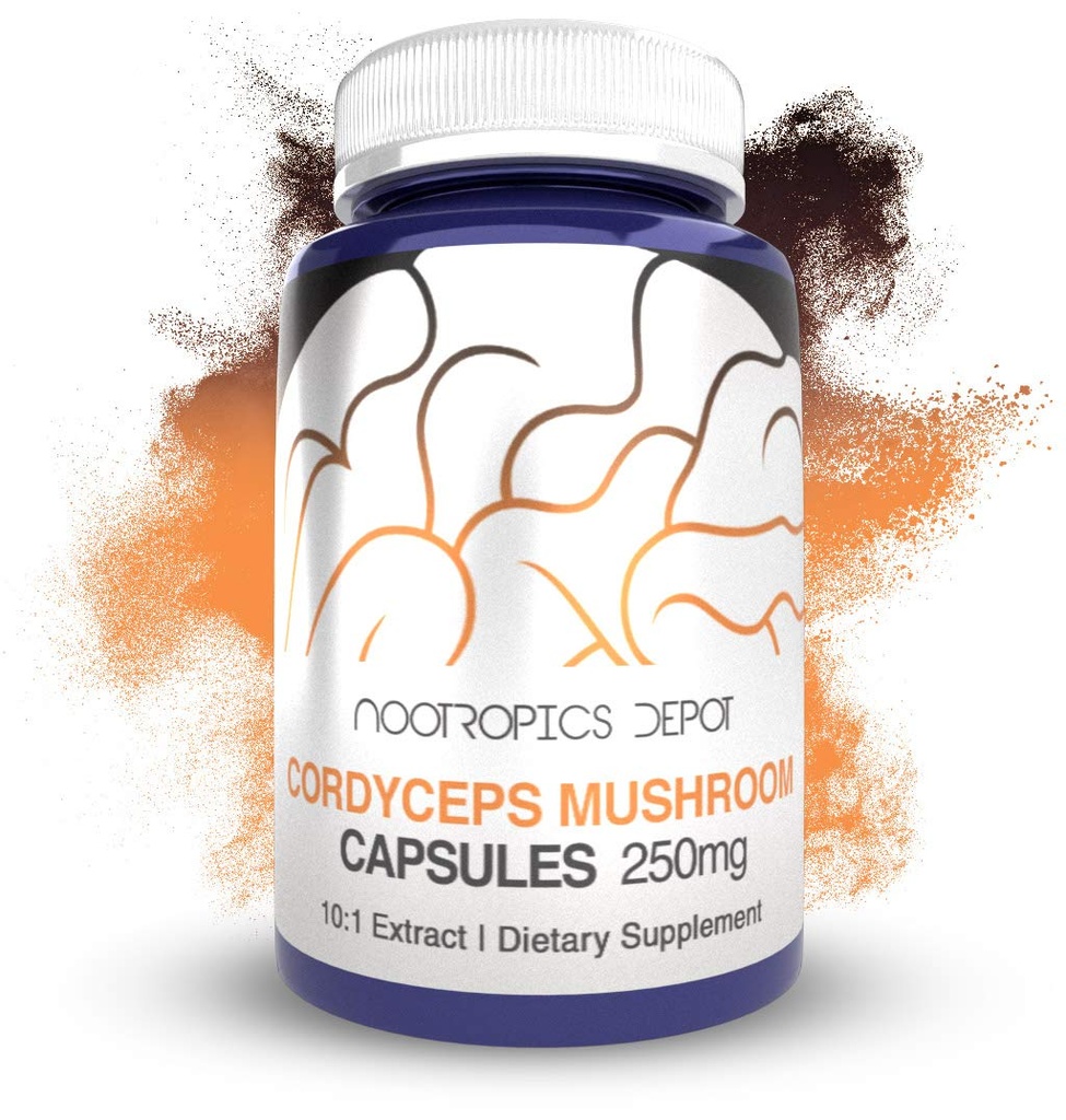 Nootropics Depot Cordyceps Mushroom Capsules | 10:1 Tüm Meyve Vücut Ekle | 250 mg | 180 | Cordyceps militaris