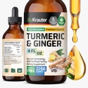 BIO KRAUTER® Turmeric ve Ginger Supplement - Pure Vegan Sıvı Turmeric & Ginger Tincture with Pepper 4 Fl.Oz 56 Days of Supply - Curcumin Drops for Joint Support, Antioksi & Immune Support, Antioksi & Immune Support