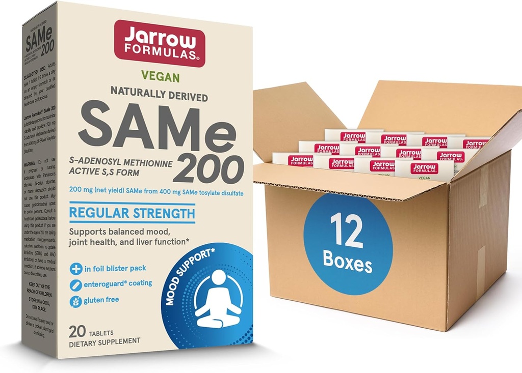 Jarrow Formulas Same 200 mg, Supports Joint Health, Liver Function, Brain Metabolism, 20 Tablets, Up to A 20 Day Supply (Pack of 12)