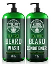 Viking Revolution Tea Tree Oil Beard Wash and Beard Situationer For Men - Natural Beard Softener Argan Oil, Vitamin E ve Ginseng - Ayıd Spuan ve Durumer Set (17 Oz)
