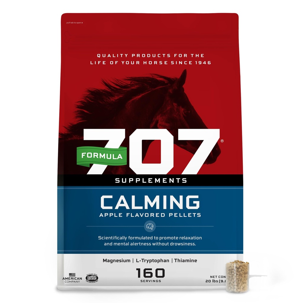 Formula 707 Calming Equine Supplement 20LB Bag - 160 Hizmet - Atlar için Endişeli Yardım ve Geliştirilmiş Oda - L-Tryptophan, Thiamine & Magnezyum