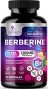 Berberine HCL 1200 mg Supplement - Berberine HCI Capsules Yüksek Abhidrasyon Kalp Sağlığı ve Immune Desteği, Yüksek Kuvvet, Gluten-Free, Vegan, Non-GMO Pills - 60 Veggie Capsules