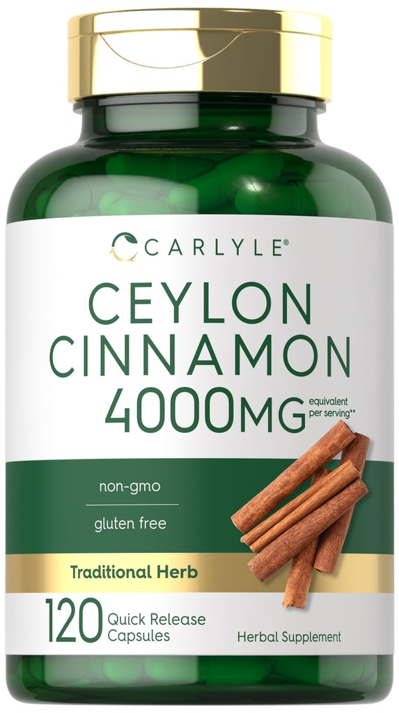 Carlyle Ceylon Cinnamon Capsules 4000 mg | 120 Kont | Non-GMO & Gluten Free Supplement Supplement
