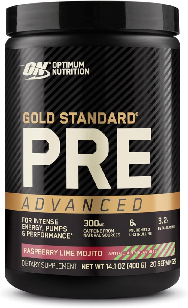 Optimum Beslenme Altın Standardı Gelişmiş, Kretine, Beta-Alanine, Micronized L-Citrulline ve Caffeine for Energy, Keto Friendly, Raspberry Lime Mojito, 20 Hizmet