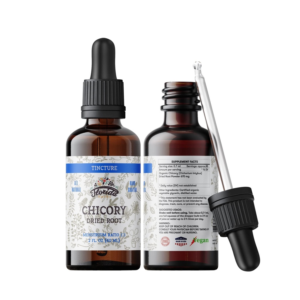 Chicory Tincture Extract, Organic Chicory (Cichorium Intybus) Dried Root for Loss of Appetite, Liver, and Gallbladder, Non-GMO in Cold-Pressed Organic Vegetable Glycerin 2 oz (60 ml), 700 mg