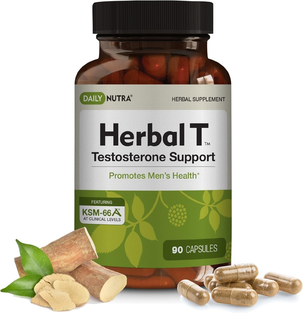 DailyNutra Herbal T Men's Health Formula Supplement for Endurance, Vitality, & Health Aging - KSM-66 Ashwagandha, Tongkat Ali, Tribulus, Eleuthero, & Horny Goat Weed (90 Capsules)