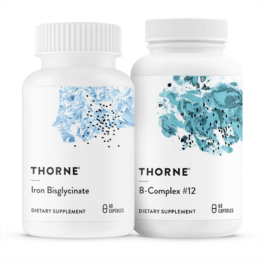 THORNE - Nutrient Essentials Duo - Iron Bisglycinate & B-Complex # 12 Enerji Desteği ve Kan Binası için - 60 Hizmet