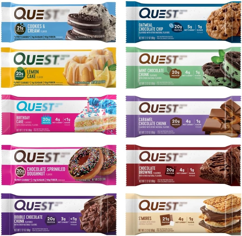 Beslenme Protein Barları, Assorted 10 Flavor Çeşitli Paketi - Yüksek Protein, Low Carb, Gluten Free, Keto Friendly - 2.12 Oz Bars - Count 12