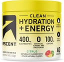 Ascent Clean Hydration + Energy Electrolytes Toz - 100 mg Caffeine, 400 mg Electrolytes, No Yapay Malzemeler, Citrus 40 Hizmetler