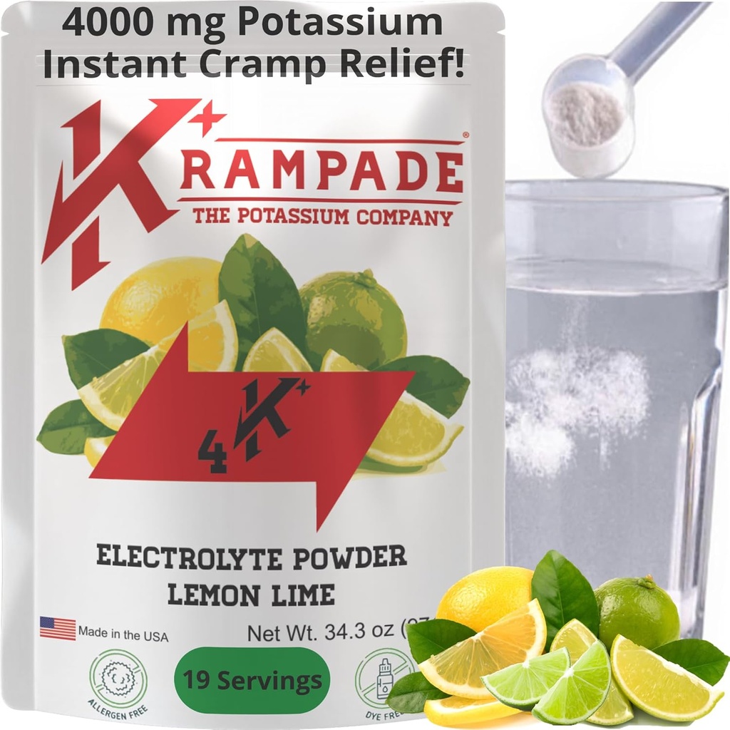 Krampade Original Lemon Lime 4K, 4000 mg Pyum Instant Cramp Relief Electrolyte Drink Toz | Sporcular ve Crampers için Tasarlanmış | 19-Serving Resealable Pouch