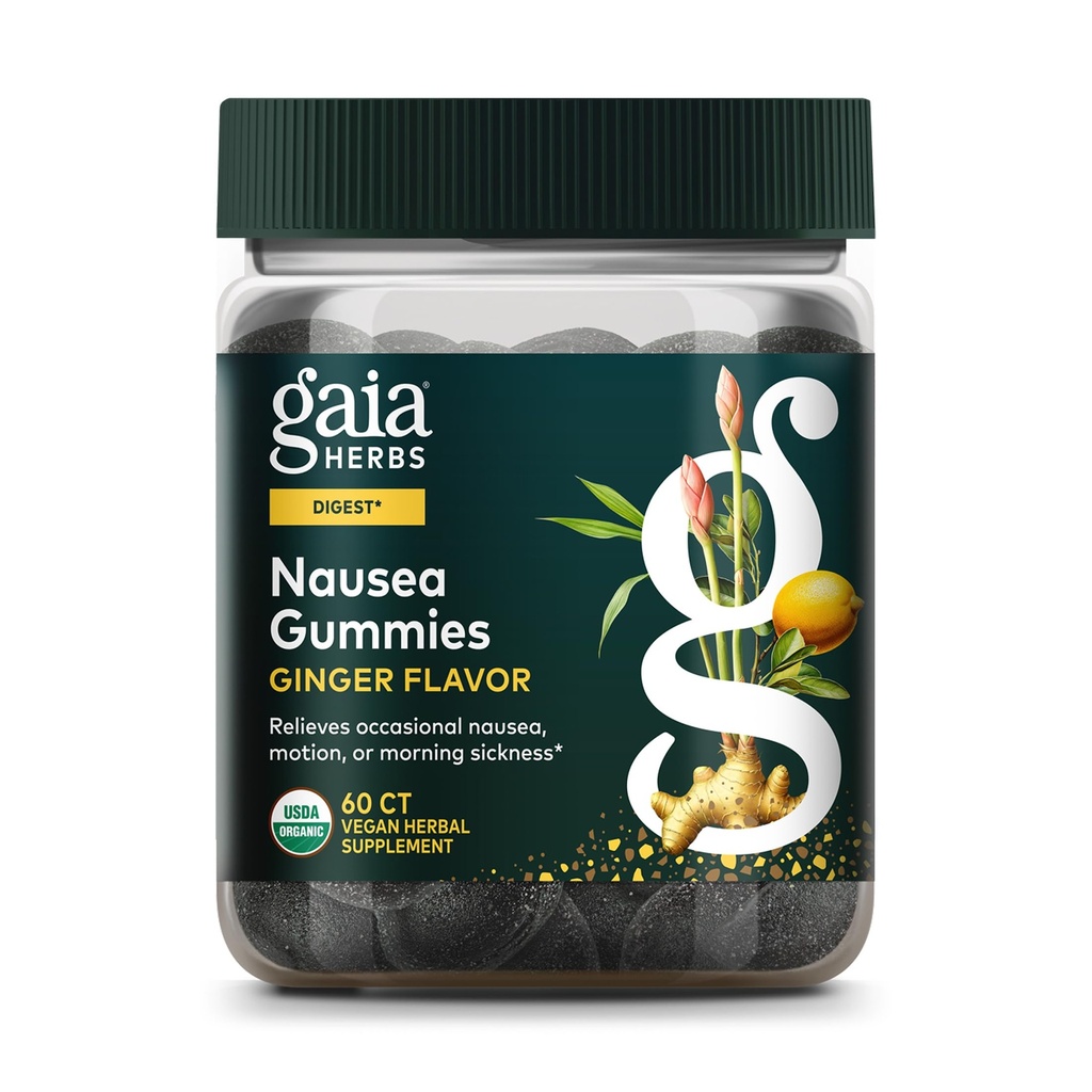 Gaia Herbs Nausea Organik Gummy - Relieves Occasional Nausea - Ginger ve Lemon ile - 60 Vegan Gummies (30-Day Supply)