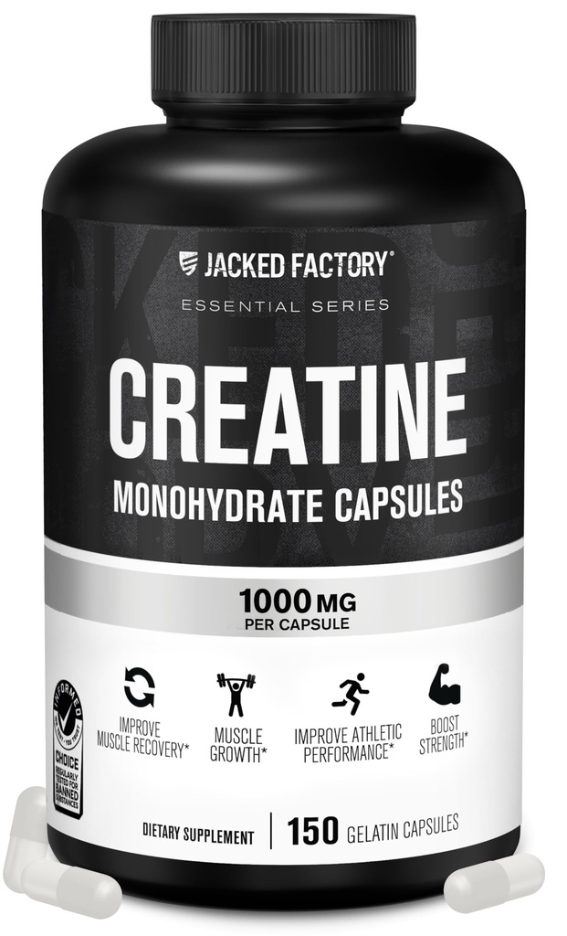Jacked Factory Tinatine Monohidrat Capsules - Kas Büyümesi için Krels, Artan Güçlü, Geliştirilmiş Enerji Çıktısı ve Improv Athletic Performansı - 150 Capsules -