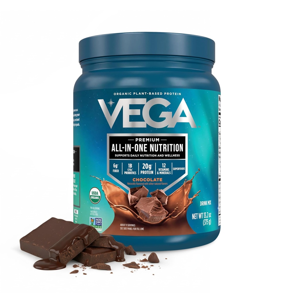 Vega Organik All-in-One Vegan Protein Tozu, Çikolata - Superfood Malzemeler, Immunity Support, Keto Friendly, Pea Protein for Women & Men, 13.2 oz (Pazar Mayıs Vary)