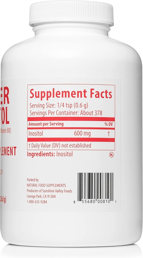 Sunshine Valley® Super Inositol, Vitamin B8 Tozlu Diyet Tamam, Doğal ve Preksiyon Tamam, Hormonal Denge ve Sağlıklı Ovarian Fonksiyonl Desteği - 16 ozz
