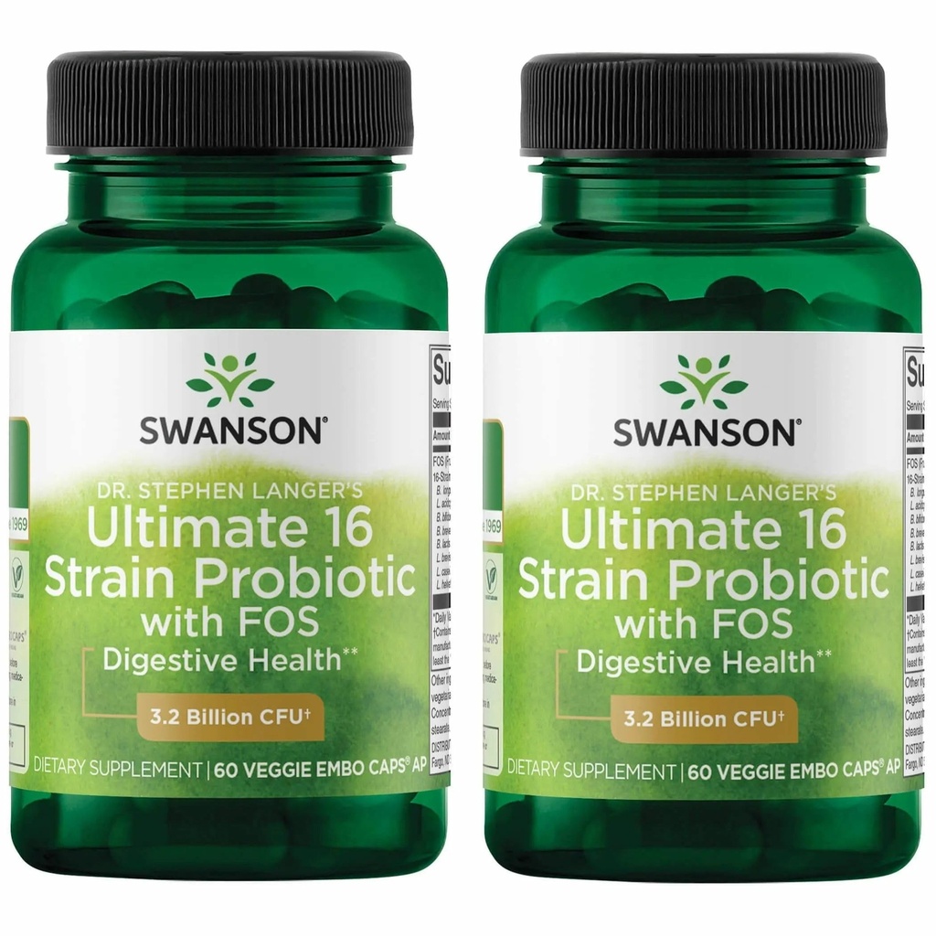 Swanson Dr. Stephen Langer'in Formula - Doğal Probiyotik w/Prebiyotik FOS - 16-Strain Supplement Progestive Support w/ 3.2 Milyar CFU per Capsule - (60 Veggie Capsules) 2 Pack