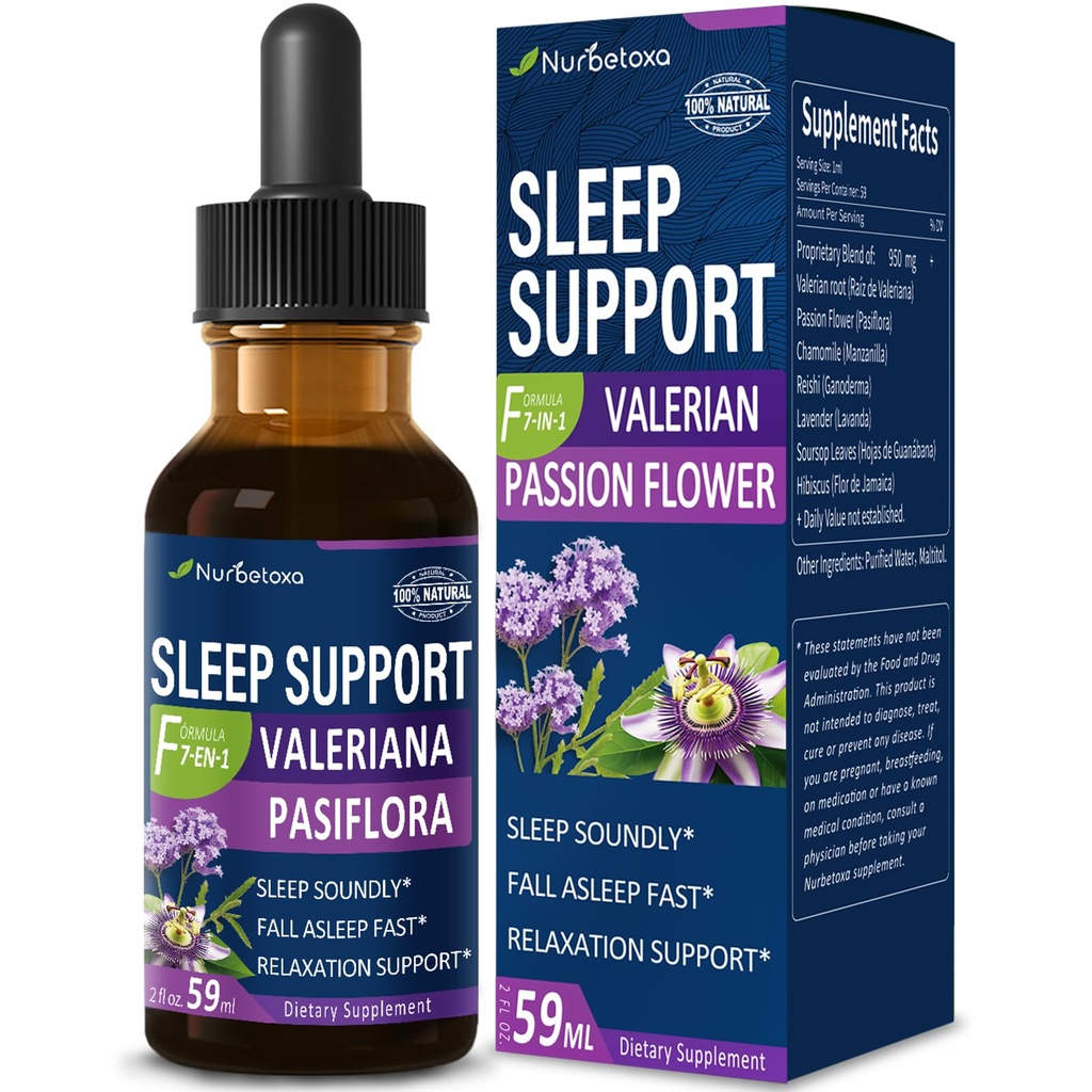 Valerian Sleep Support Drops, Gotas de Pasiflora y Valeriana y Lavanda para Dormir Profundamente fasto. Passion Flower & Lavender Hızlı ve Ses Uyku için Sıvı Tincture. 2oz