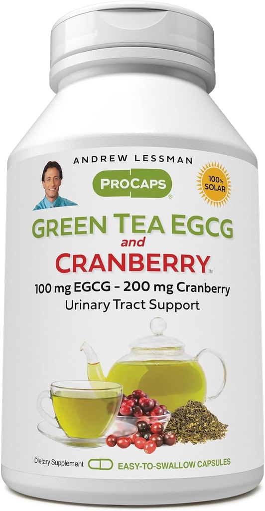 ANDREW LESSMAN Yeşil Çay EGCG & Cranberry 180 Capsules - Catechins ve Polyols için Standartize. Dokuları, Organları ve Sistemleri Vücut boyunca korumanıza yardımcı olur. Güçlü Anti-oksi Desteği