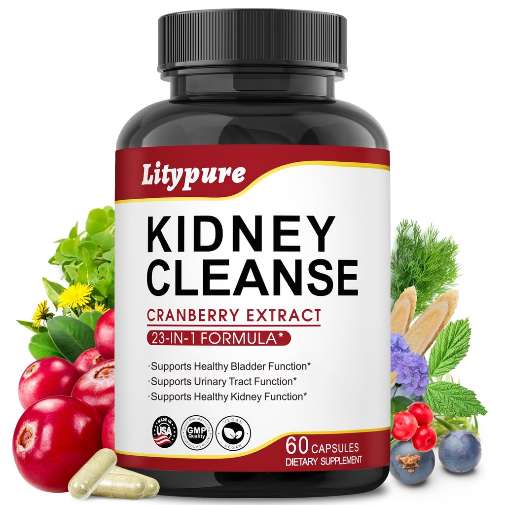 23-in-1 Kidney Cleanse Detox & Tamir 50:1 Cranberry Ekstraksiyon | Urinary Tract Wellness | 60 Capsules