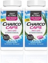 Charcocaps Fast Acting Gas Relief for Bloating & Flatulence, Drug Free Detoxating Aktif Charcoal Formula, 100 Capsules, 30 Day Supply, Pink- Pack of 2