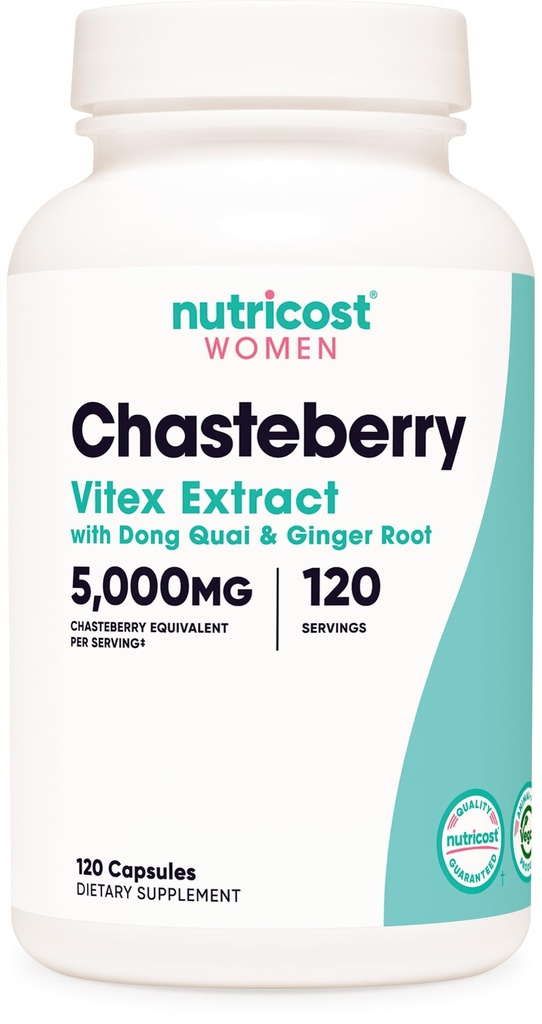 Nutricost Chasteberry Supplement for Women 120 Capsules, 5000 mg Equivalent Per Service (500 mg of 10:1 Ekstraksiyon), Dong Quai & Ginger Root Extract, Vegetarian, Gluten Free & Non-GMO