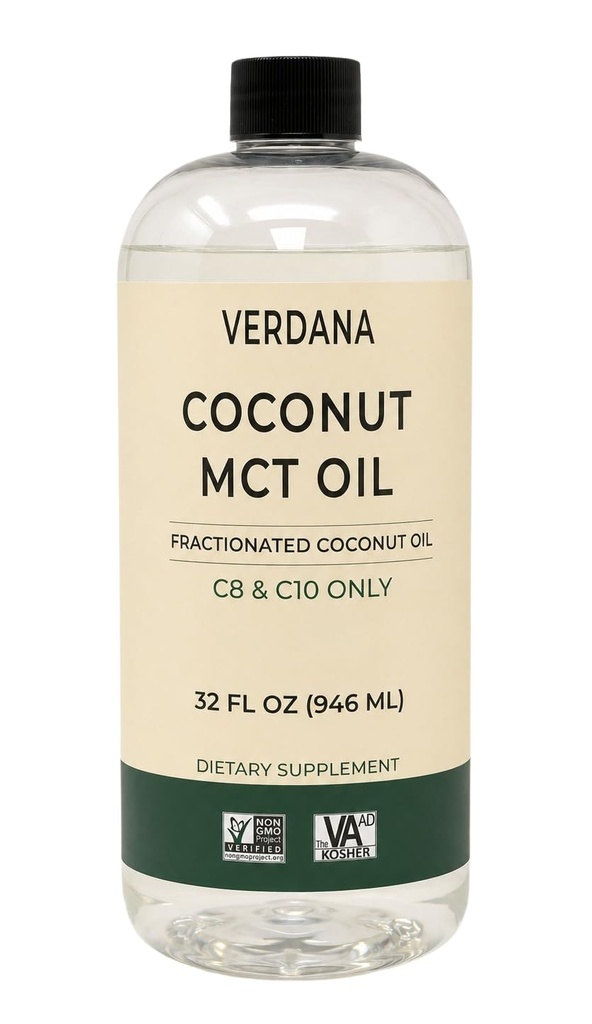 Verdana Food Grade MCT Oil 32 oz için - Keto Coffee, Unflavored Natural Oil Pulling Mouthwash & Masaj - 100% Coconut Türlü Fractioned Oil – Medium Chain Triglycerides C8 C10 –Non-GMO, Kosher