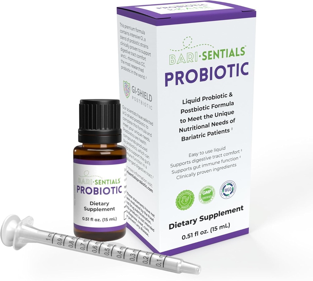 Barisentials Bariatrik Sıvı Probiyotik ve Postbiyotik Premium Formula - Klinik olarak Araştırma - Digestive Health ve Immunity Post-Surgery, Low Volume Dose, 15mL