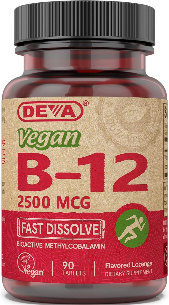 DEVA Beslenme Vegan Sublingual Fast Dissolve B-12 Tabletleri, 2500 mcg, 90 Count