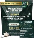 Go Whey proteini, 25g proteini + 5g Kretine – Single-Serve Travel Protein Toz – Vanilla (30-Pack)