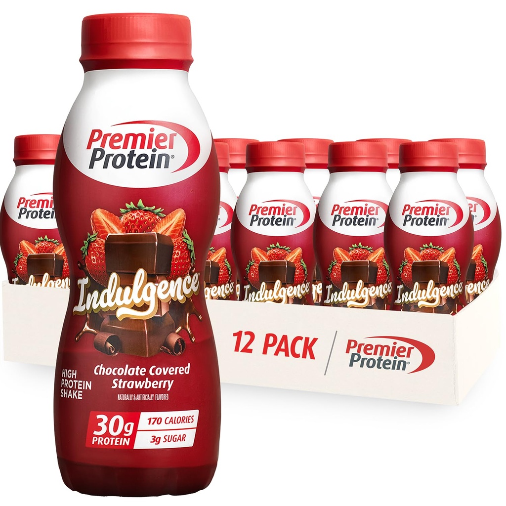 Premier Protein Indulgence Protein Shake, 30g protein, 3g Sugar, Chocolate Covered Strawberry, 11.5 fl oz, 12 paketi
