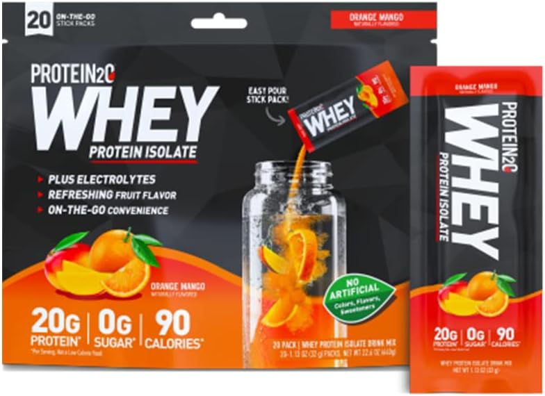 Protein2o Whey proteini Protein Tozu, Orange Mango 20 Packs/1.13 Oz