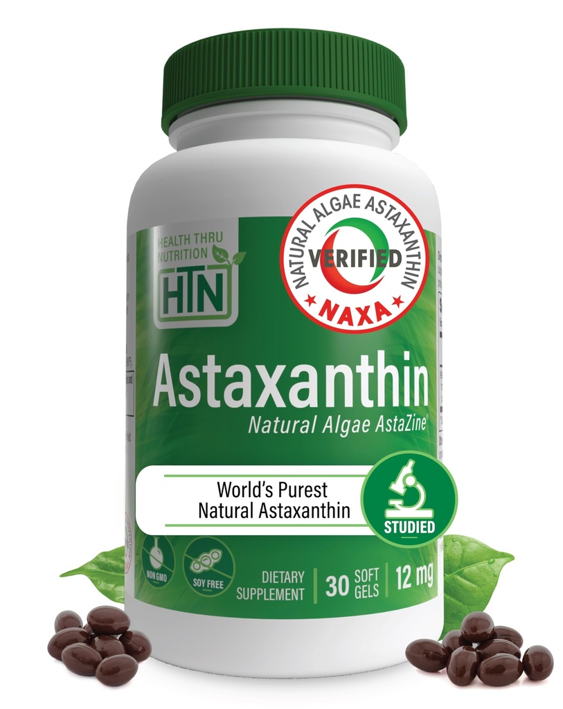 Health Thru Beslenme Astaxanthin Triple Strength 12mg Supplement 30 Softgels | AstaZine from Algae Organically Grown in Pristine Himalaya Su | Skin and Vision Support