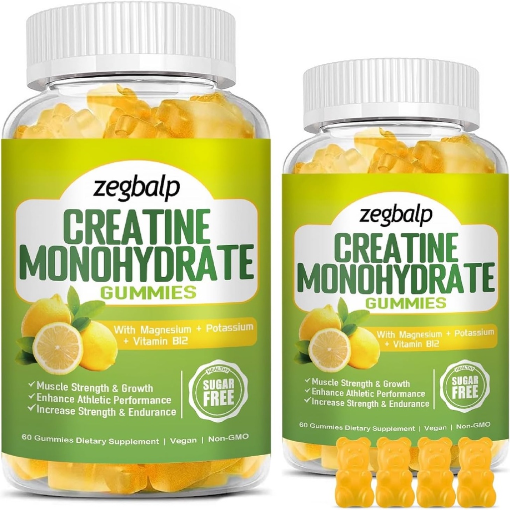 Sugar Free Kretine Monohidrat Supplement Gummies for Men & Women Kretine Monohidrat Magnezyum & Vitamin B12 For Muscle Strength & growth, Energy Boost, Pre-Workout Supplementm, 120 Counts