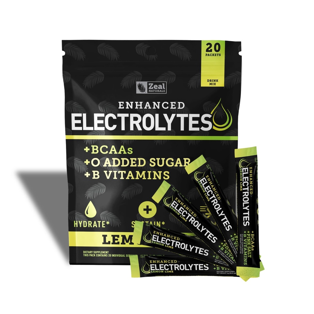 Gelişen Elektrolyte Toz Çelik Paketleri (Lemon Lime | 20 Packets) w/ 0 Sugar +BCAAs +B-Vitamins Electrolyte Supplement w Pids çinko & Magnezyumtion - Keto Electrolytes