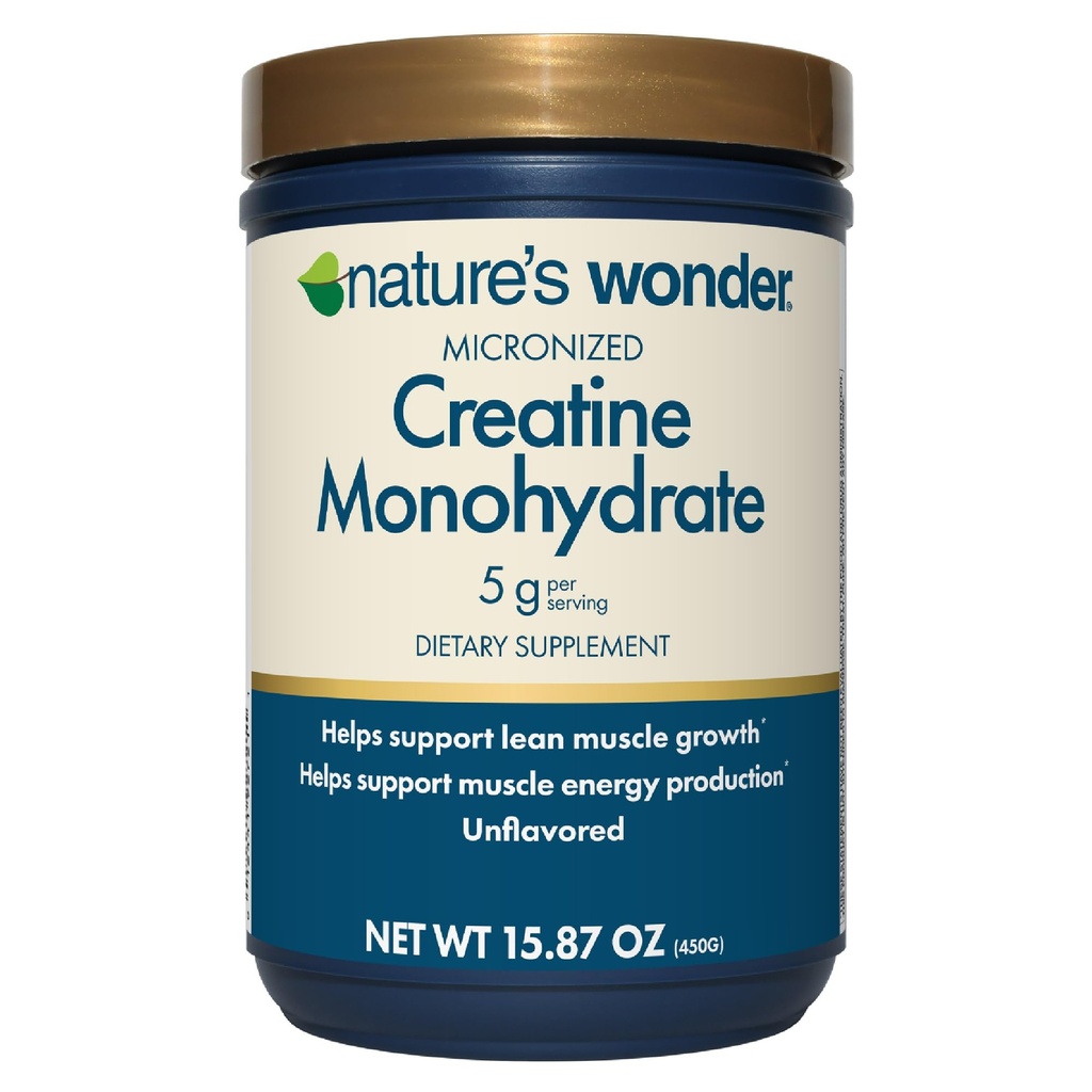 Nature's Wonder Micronized Kretine Monohidrat Toz 5g, Muscle Health, Muscle Energy Production, No Lactose, 5g of Micronized creatine Toz per Service, 450G, 90 Servisler